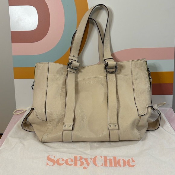 Authentic See by Chloe leather shoulder bag d-ring striped peach gold boho tote - Picture 1 of 12